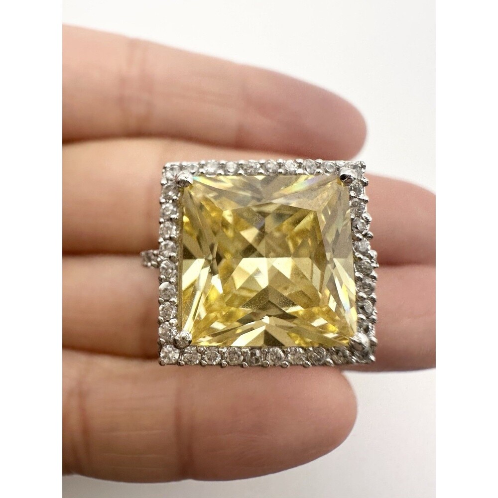 E.pearl 925 Sterling Silver Simulated Canary Diamond Cocktail Ring Size 6.75
